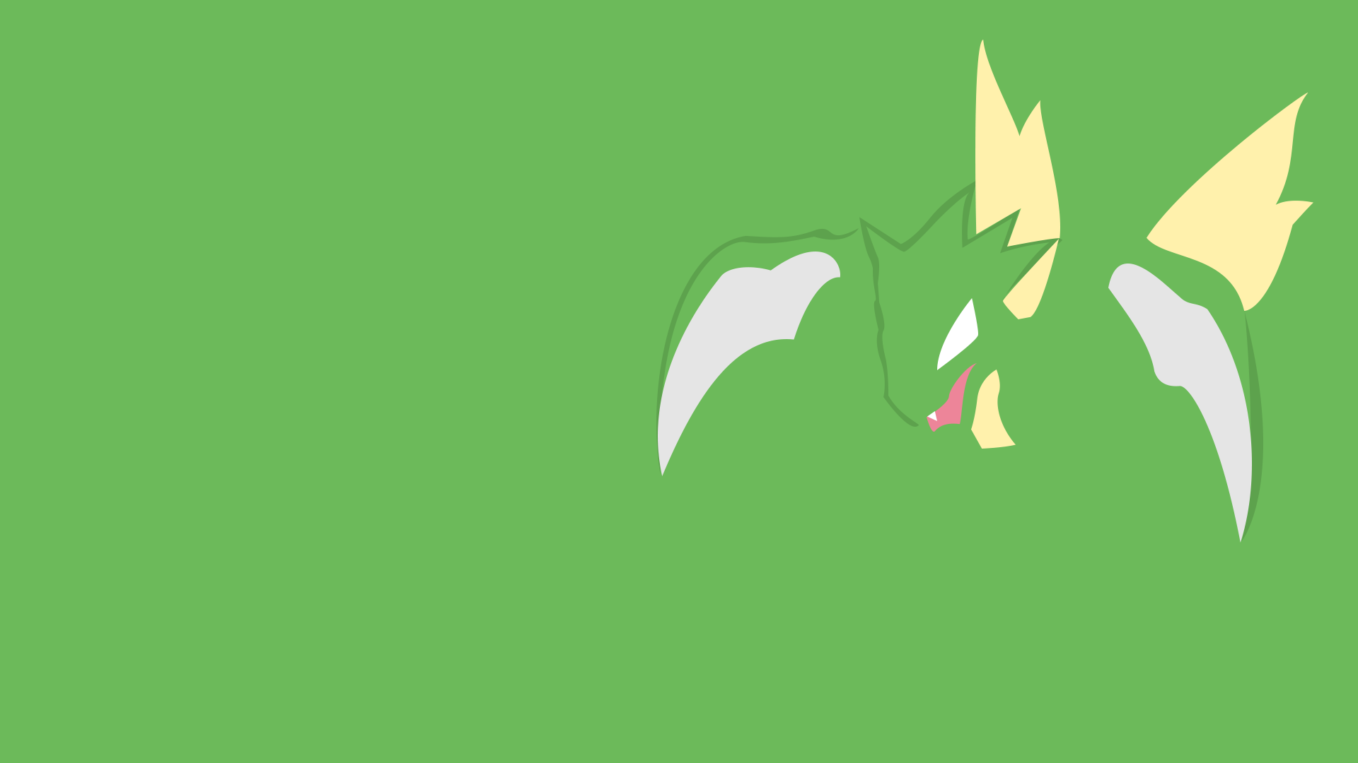 HD desktop wallpaper featuring the Pokémon Scyther in a minimalist style on a green background.