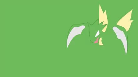 HD desktop wallpaper featuring the Pokémon Scyther in a minimalist style on a green background.