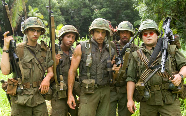 Brandon T. Jackson Jay Baruchel Robert Downey Jr. Jack Black Ben Stiller movie Tropic Thunder HD Desktop Wallpaper | Background Image