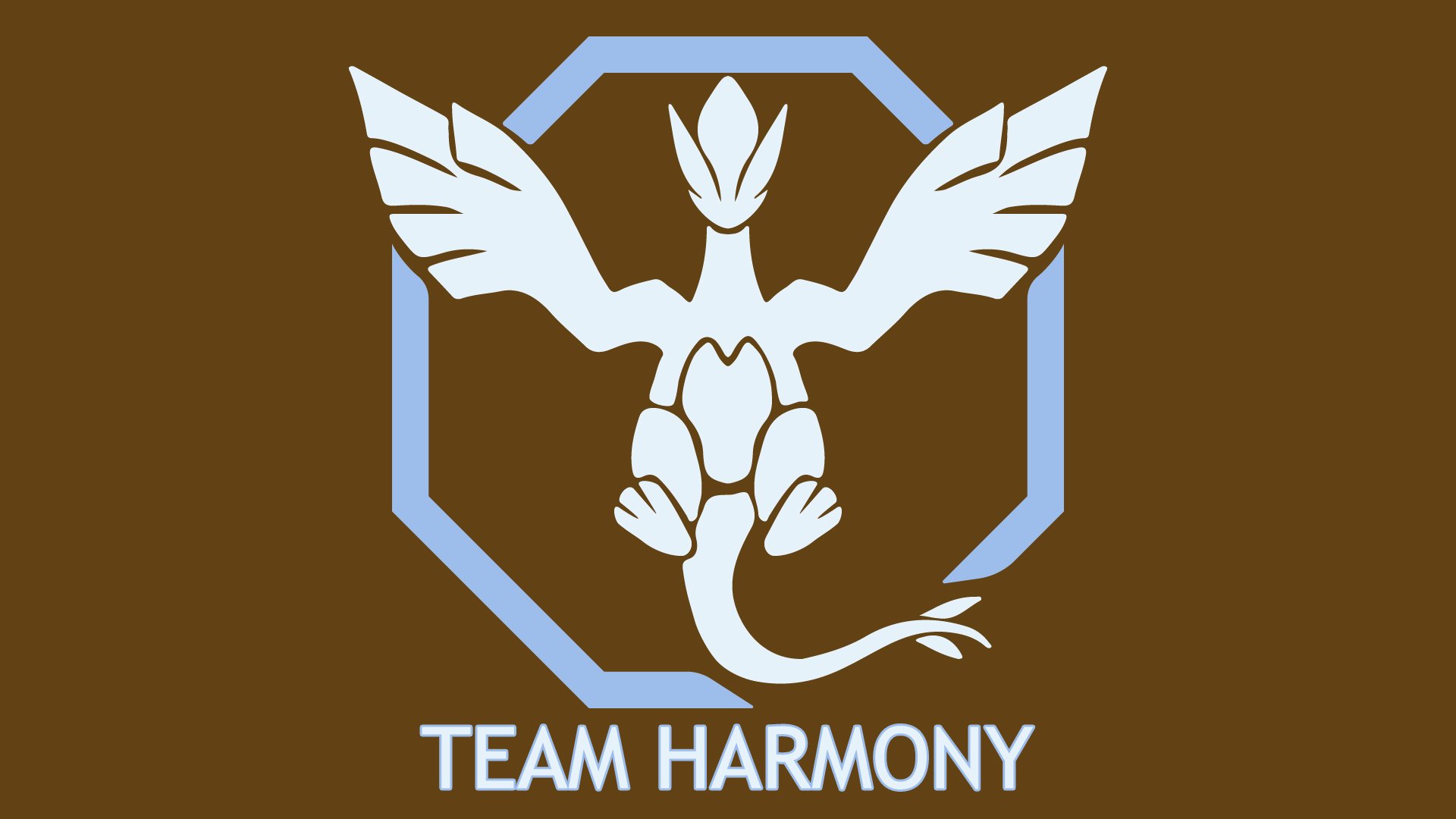 HD PC desktop wallpaper featuring the Team Harmony emblem with a stylized Lugia from Pokémon Go, showcasing the video game’s iconic character in a sleek design.