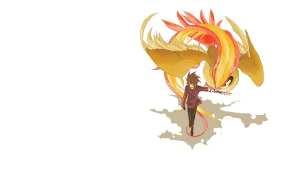 HD wallpaper featuring Blue from Pokémon Red and Blue with a majestic Pidgeot, posed against a minimalist background.