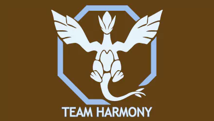 HD PC desktop wallpaper featuring the Team Harmony emblem with a stylized Lugia from Pokémon Go, showcasing the video game’s iconic character in a sleek design.