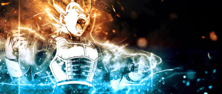 HD desktop wallpaper featuring Vegeta from Dragon Ball Super in an intense, dynamic pose with glowing energy aura. Vibrant colors and high-resolution detailing emphasize the anime character's power and determination.