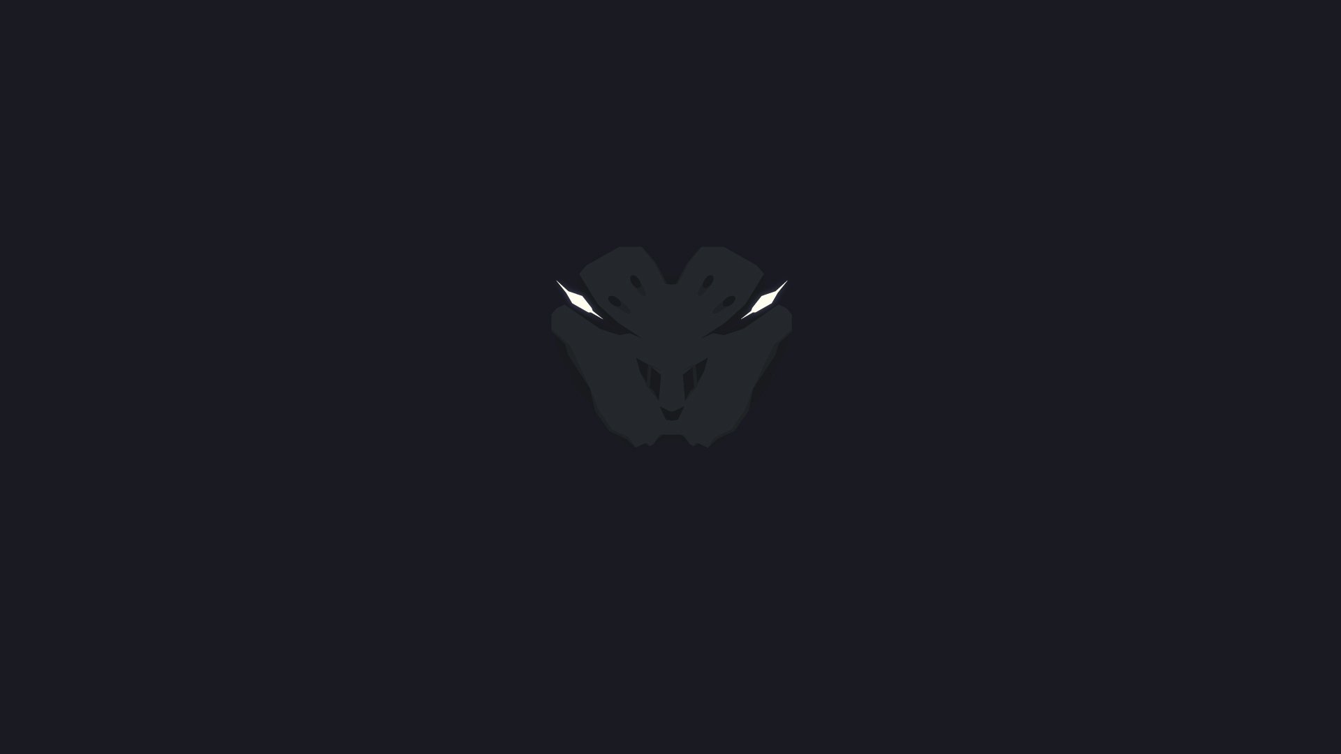 Minimalist HD PC desktop wallpaper of Evangelion Unit-03 from the anime Neon Genesis Evangelion — dark background with a faint silhouette and glowing eyes centered.