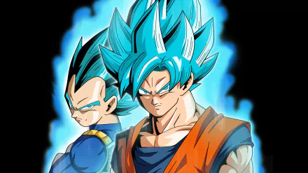 HD desktop wallpaper featuring Vegeta and Goku from Dragon Ball Super, with intense blue auras, set against a dark background.