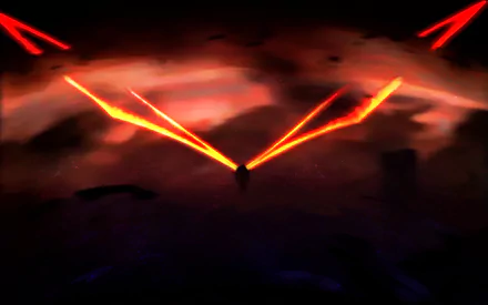 HD anime desktop wallpaper featuring Evangelion Unit-01 from End of Evangelion with vibrant red beams cutting through a dark, ominous sky.