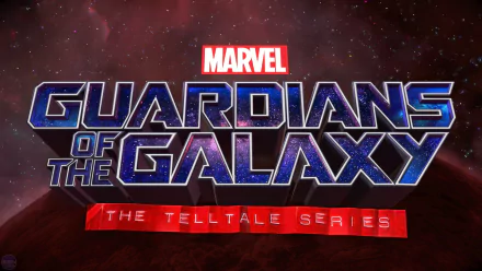 HD wallpaper featuring Marvel's Guardians of the Galaxy: The Telltale Series logo with a cosmic background.
