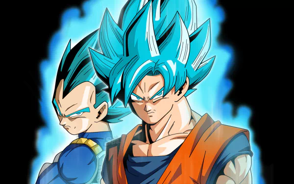 HD desktop wallpaper featuring Vegeta and Goku from Dragon Ball Super, with intense blue auras, set against a dark background.
