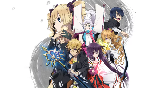 HD PC desktop wallpaper featuring main characters from the anime Tokyo Ravens in dynamic poses with magical and modern elements.