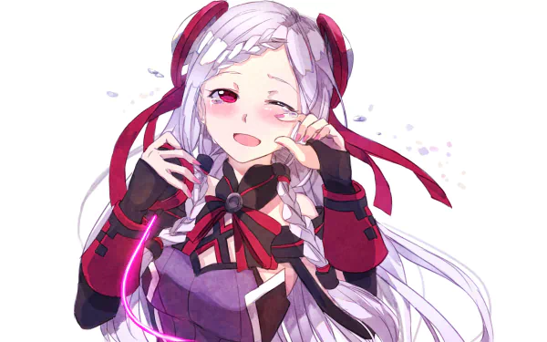 Anime HD desktop wallpaper of Yuna from Sword Art Online Movie: Ordinal Scale, featuring her white braided hair, red eyes, and tears.