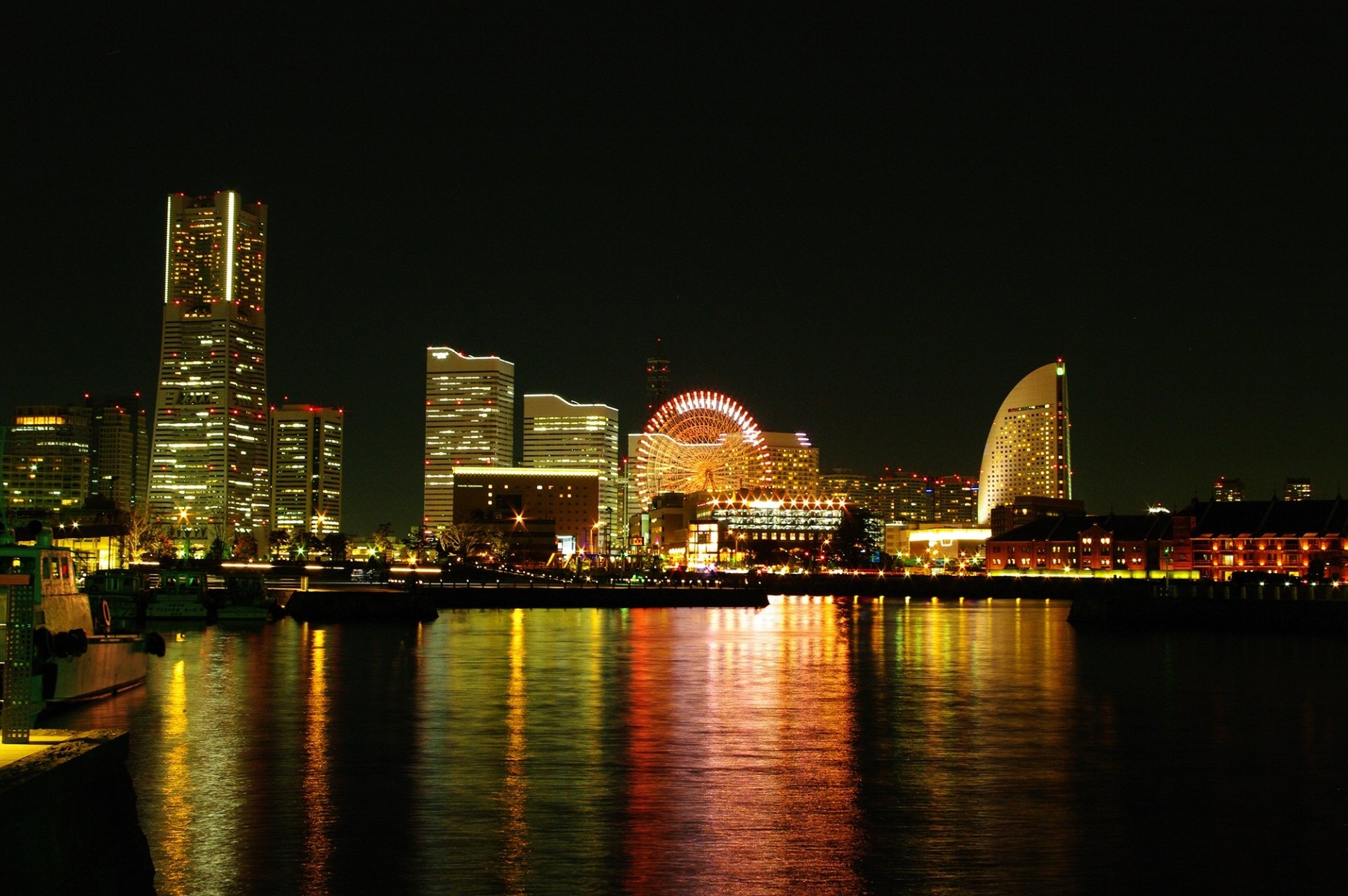 Download Japan Skyscraper City Reflection Light Night Man Made Yokohama HD Wallpaper
