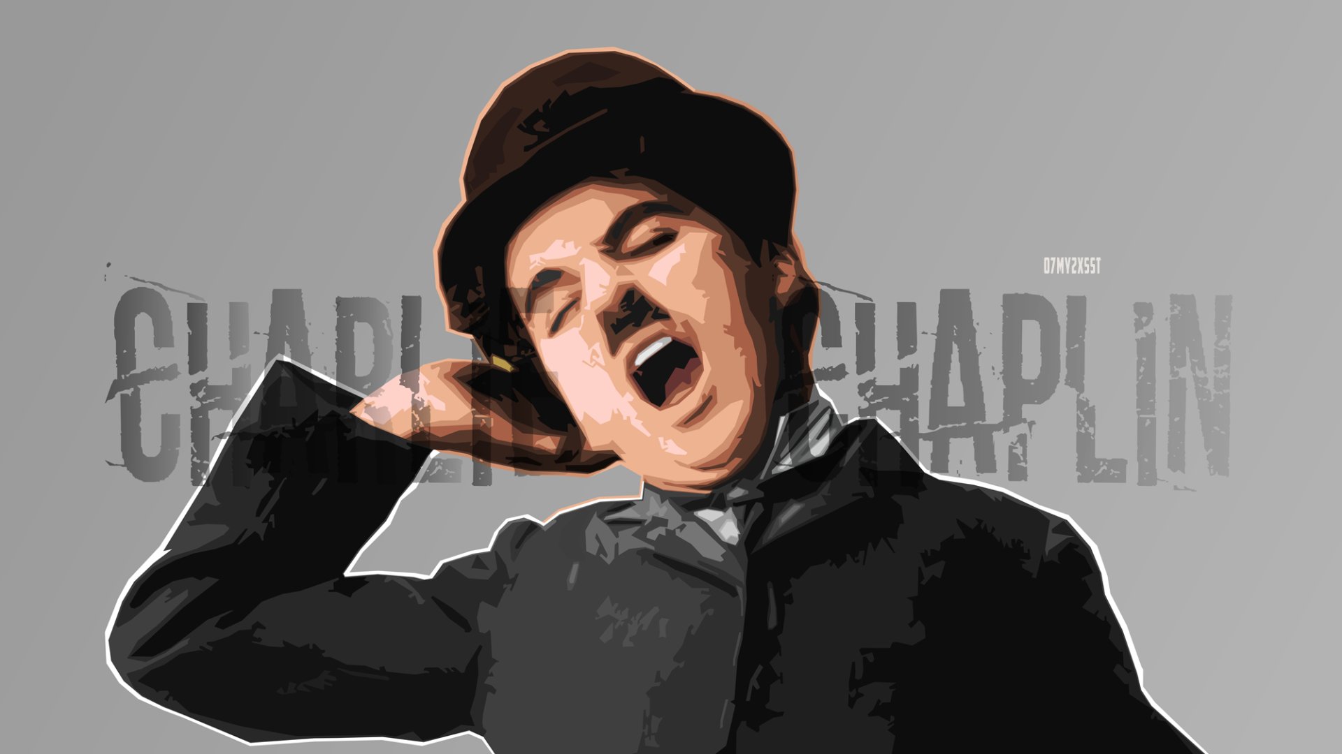 Retro vintage portrait of iconic actor Charlie Chaplin, featured as an HD PC desktop wallpaper and background.