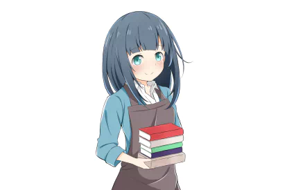 HD PC desktop wallpaper featuring Tomoe Takasago from the anime EroManga-Sensei, depicted holding a stack of books with a calm expression.