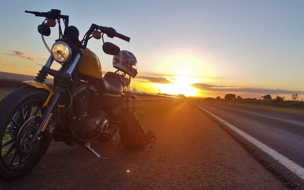 Vehicles Harley-Davidson Motorcycles Motorcycle Helmet Road Sun Sunset HD Wallpaper | Background Image