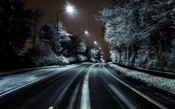 lamp post night man made road HD Desktop Wallpaper | Background Image