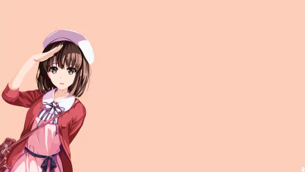HD desktop wallpaper featuring Megumi Katō from the anime Saekano: How to Raise a Boring Girlfriend, set against a peach-colored background.