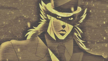 HD anime wallpaper featuring Robert E. O. Speedwagon from Jojo's Bizarre Adventure, depicted in sepia tones with dramatic lighting and vintage attire.