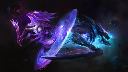 HD desktop wallpaper featuring Kha'Zix and Orianna from League of Legends, showcasing vivid colors in a dynamic space-themed background.