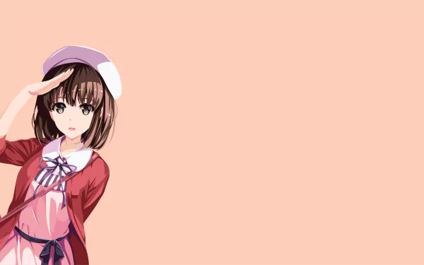 HD desktop wallpaper featuring Megumi Katō from the anime Saekano: How to Raise a Boring Girlfriend, set against a peach-colored background.