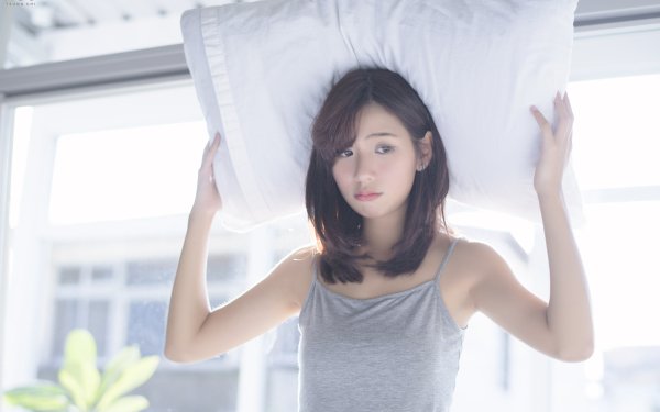 Women Asian Brunette Brown Eyes Pillow HD Wallpaper | Background Image
