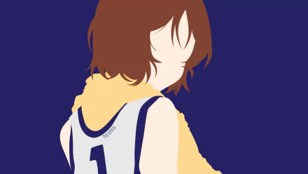 HD PC desktop wallpaper: Tsubaki Sawabe from the anime Your Lie in April, shown from behind with brown hair, wearing a basketball jersey and yellow towel against a deep blue background.