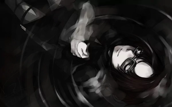 HD PC desktop wallpaper featuring Hange Zoë from the anime Attack on Titan, depicted in dark tones with a focus on her face and outstretched hand.