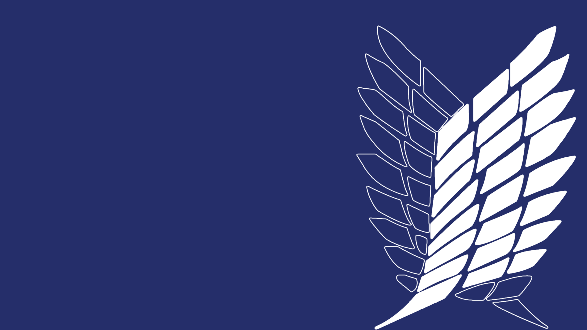 Anime-themed HD PC desktop wallpaper featuring the white Scout Regiment emblem from Attack on Titan on a deep blue background.