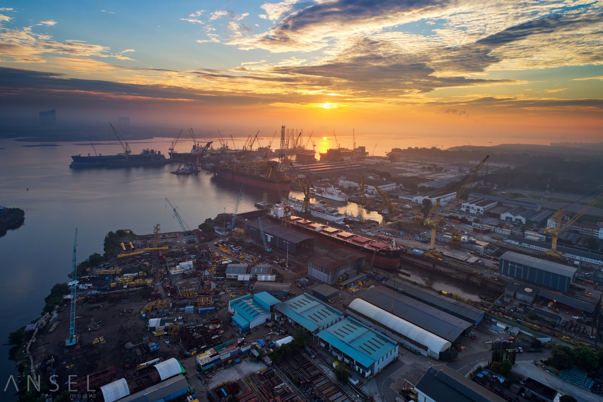 Download Sunrise Sky Horizon Harbor Container Ship Man Made Singapore HD Wallpaper by Jonathan Danker
