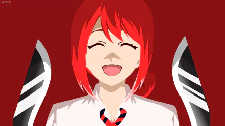HD desktop wallpaper featuring Akane Hiyama from the anime Renai Boukun. The vibrant image shows Akane with red hair, a school uniform, and two swords.