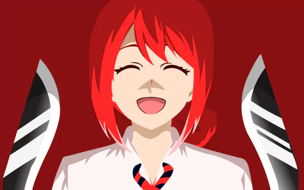HD desktop wallpaper featuring Akane Hiyama from the anime Renai Boukun. The vibrant image shows Akane with red hair, a school uniform, and two swords.