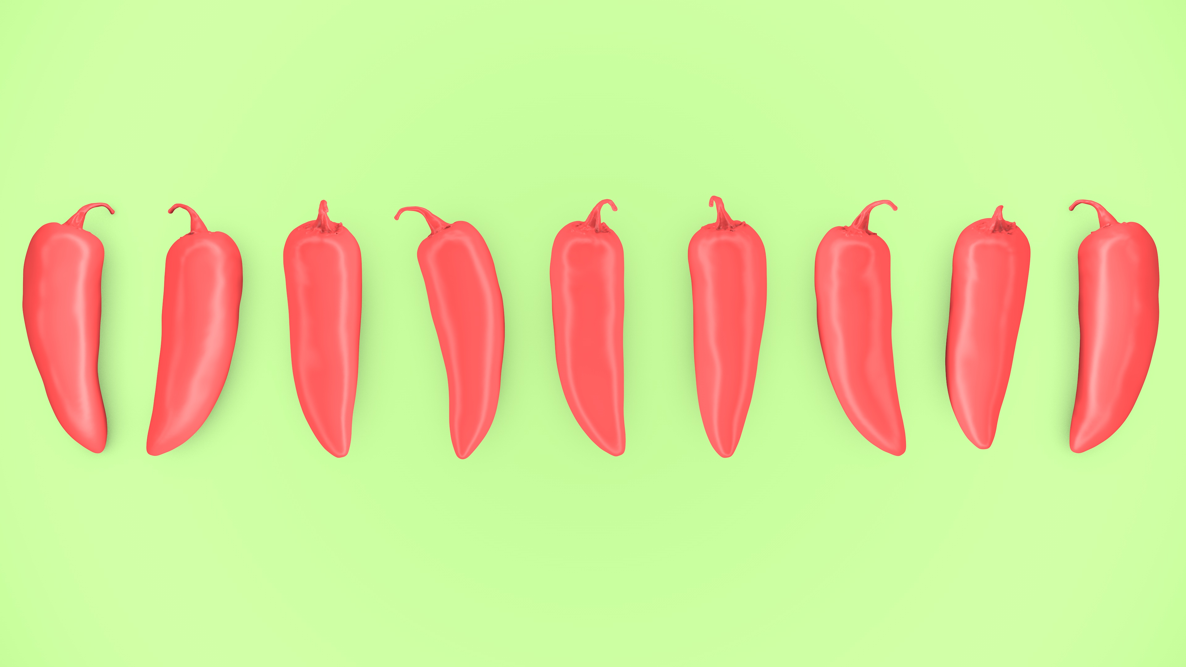 Pepper Hd Vibrant Red Peppers in Minimalist Green – 4K Ultra HD Food Art Wallpaper