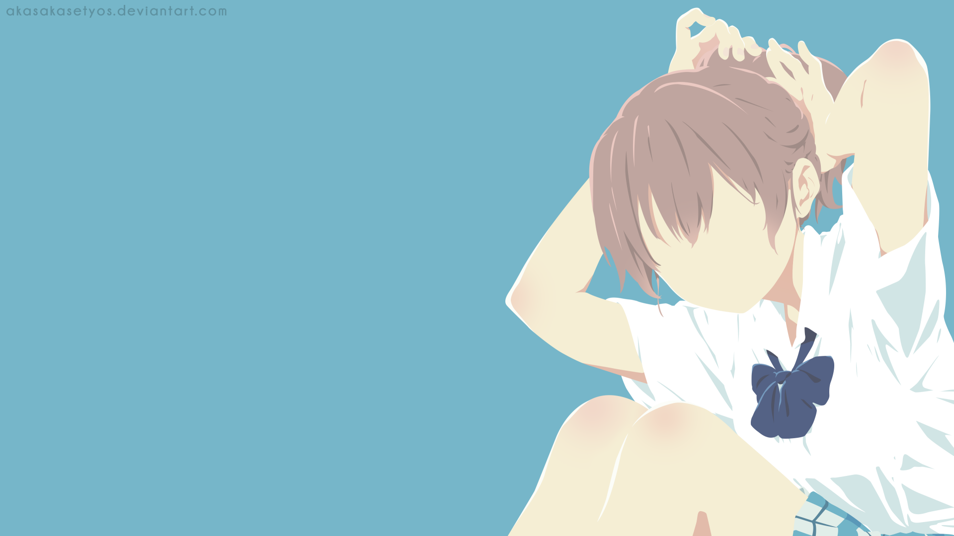 HD anime desktop wallpaper featuring Shouko Nishimiya from A Silent Voice against a minimalist blue background.