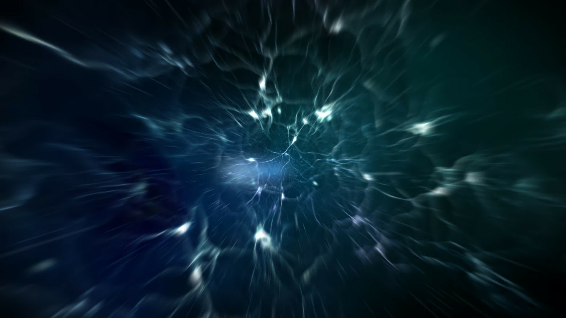 HD PC desktop wallpaper for Prey (video game): a swirling teal-black alien energy tunnel with glowing nodes and a distant central light.