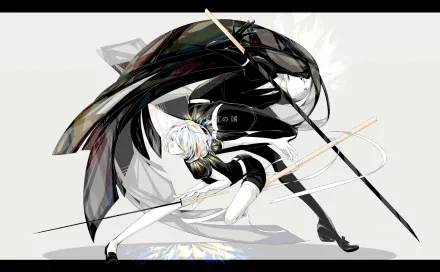 HD desktop wallpaper featuring the anime characters Diamond and Bort from Houseki no Kuni. The artwork showcases dynamic poses with intricate details and contrasting colors.