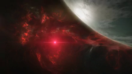 HD PC desktop wallpaper from the video game Endless Space 2 featuring a glowing star and a large planet set against the vastness of space.