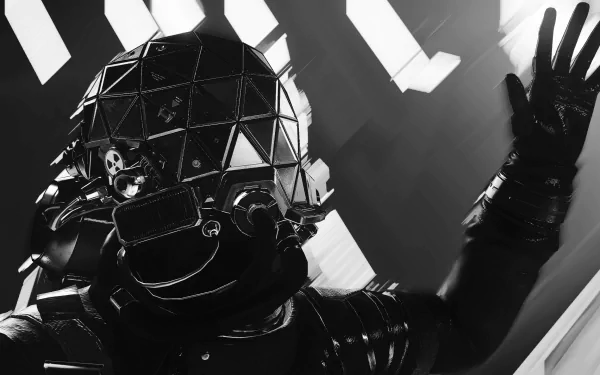 HD desktop wallpaper featuring a sci-fi scene from the video game Prey (2017), showcasing a futuristic character in a complex helmet and suit with a dynamic background.