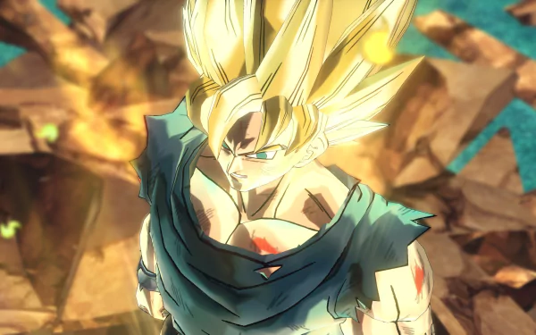HD desktop wallpaper featuring Goku from Dragon Ball Xenoverse 2, showcasing his intense and powerful aura amidst a dynamic background.