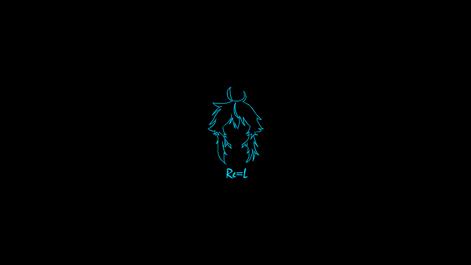 Minimalist HD PC desktop wallpaper featuring a glowing blue outline of Re=L Rayford from the anime Rokudenashi Majutsu Koushi to Akashic Records on a black background.