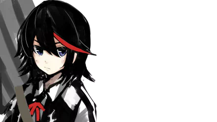 HD anime desktop wallpaper featuring Ryūko Matoi from Kill La Kill with her distinctive black hair and red streak, set against a white background.