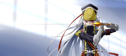 HD desktop wallpaper of Gunpuku no Himegimi from the anime Re:Creators, featuring an impressive pose of the character in detailed military attire against a blurred background.