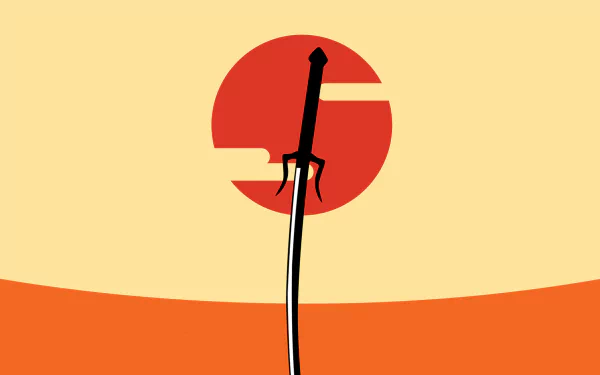 HD anime desktop wallpaper featuring a stylized sword silhouette against a red sun, inspired by Samurai Champloo.
