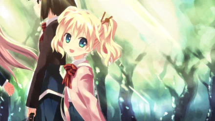 4K Ultra HD anime desktop wallpaper featuring Alice Cartelet from KINMOZA! standing outdoors with vibrant light filtering through trees.