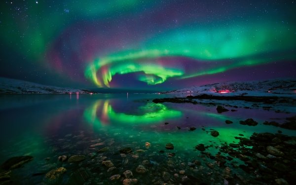 Earth Aurora Borealis Sky Lake Winter Norway Reflection Light Night Stars Starry Sky HD Wallpaper | Background Image