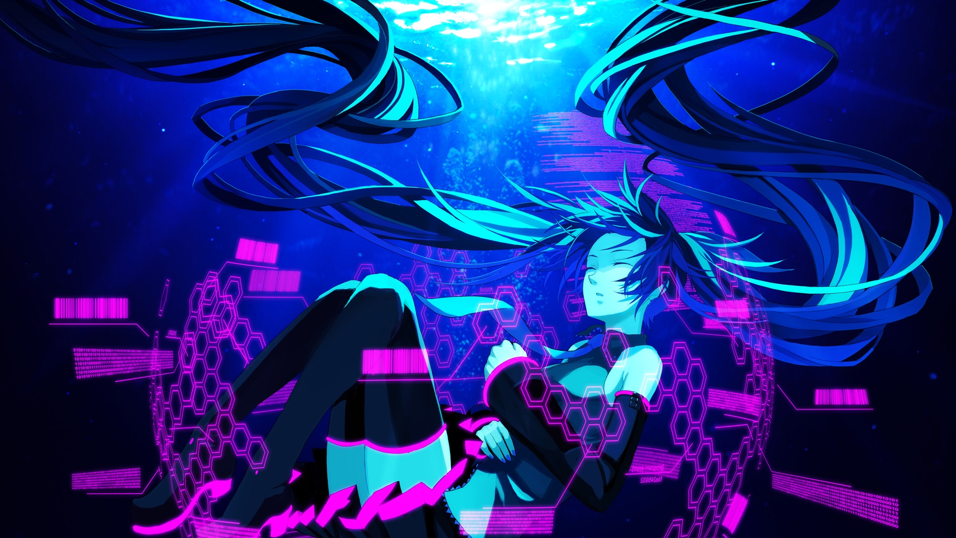 Hatsune Miku with cute blue backdrop.