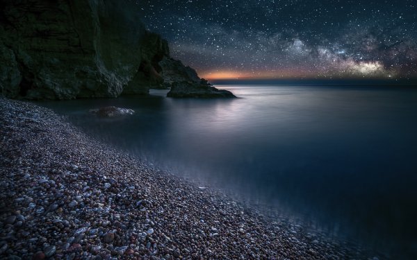 Earth Sky Milky Way Night Beach Ocean Sea Horizon HD Wallpaper | Background Image