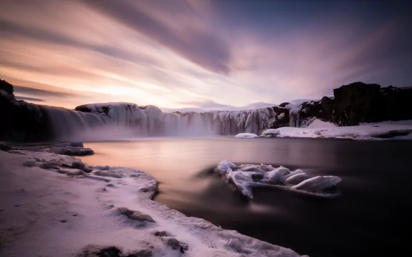 sky cloud waterfall snow water Iceland nature Goðafoss HD Desktop Wallpaper | Background Image