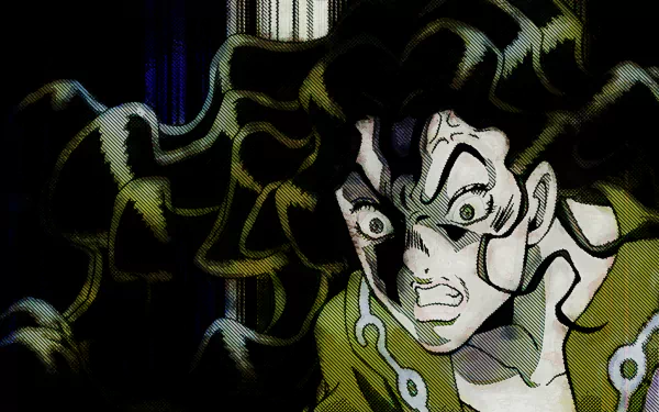 HD anime wallpaper featuring Yukako Yamagishi from Jojo's Bizarre Adventure, showcasing her intense expression and dynamic hair in vivid detail.