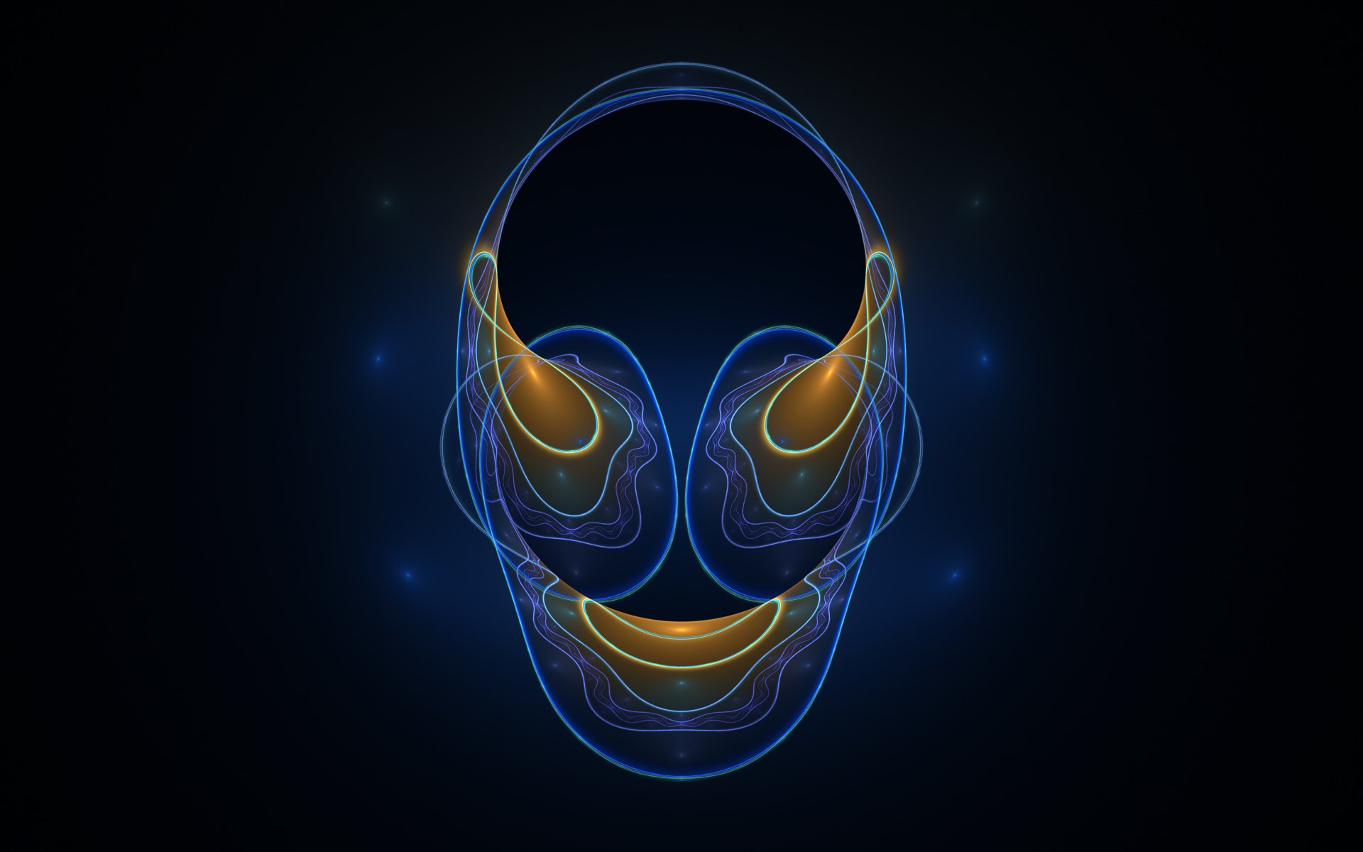 Abstract psychedelic fractal face in vibrant trippy colors, rendered in CGI, displayed as an HD PC desktop wallpaper and background.