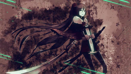 4K Ultra HD anime-style wallpaper featuring Hatsune Miku holding a katana, blending Vocaloid aesthetics with dynamic, dark-toned action elements.