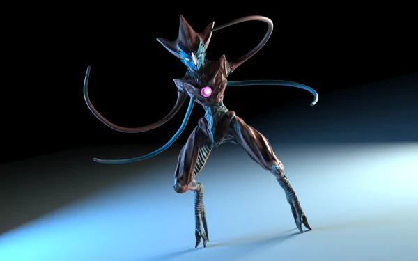 HD desktop wallpaper featuring the Pokémon Deoxys posed against a sleek, dark background.